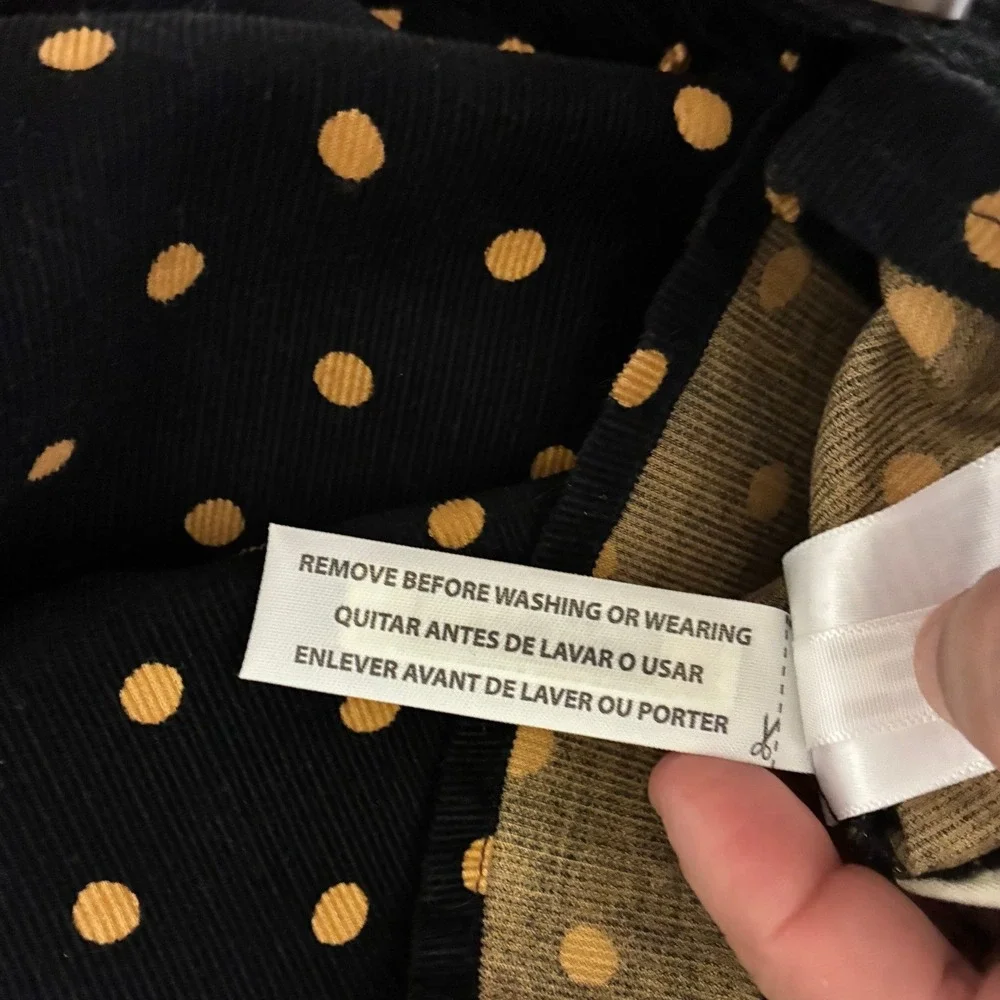 Madewell Polka Dot Corduroy Puff Sleeve Wrap Top Black‎ Tan XS G7835